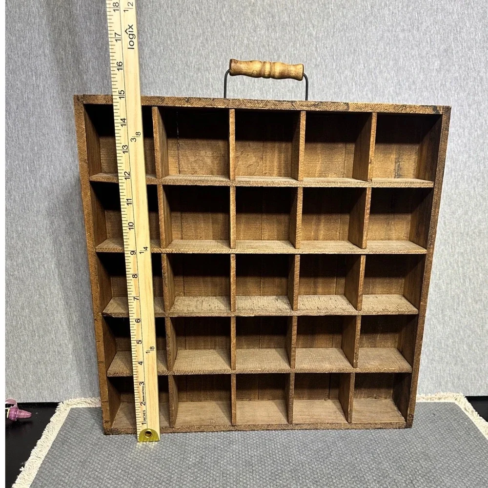 Rustic Wooden Shadow Box 25 Cubby Display Case Wall Hanging Brown 15x15